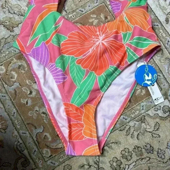 Cupche Swimsuit One Piece Tummy Cutout Tropical Print Cheeky Sz M - Picture 3 of 13